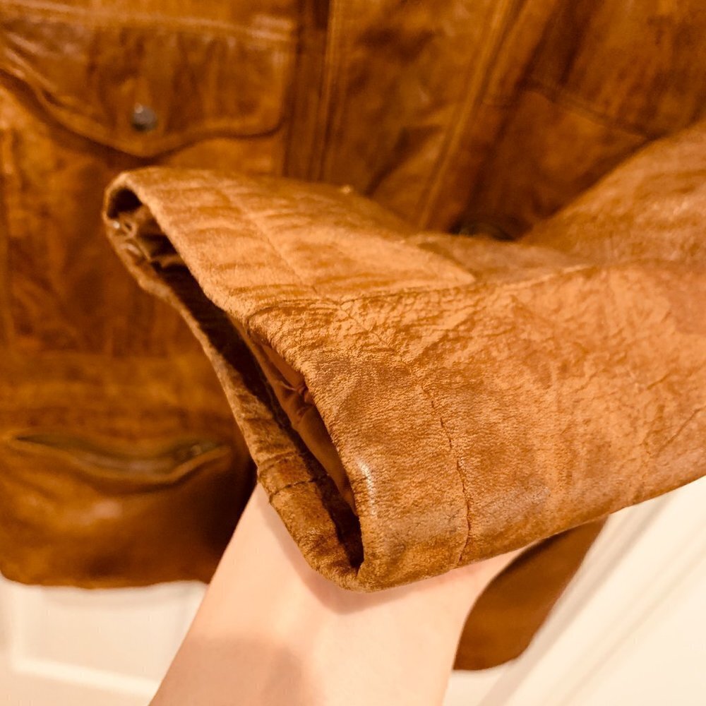 Vintage Mirage Brown Soft Distressed Leather Jacket Coat Size 44 XL - Picture 15 of 15